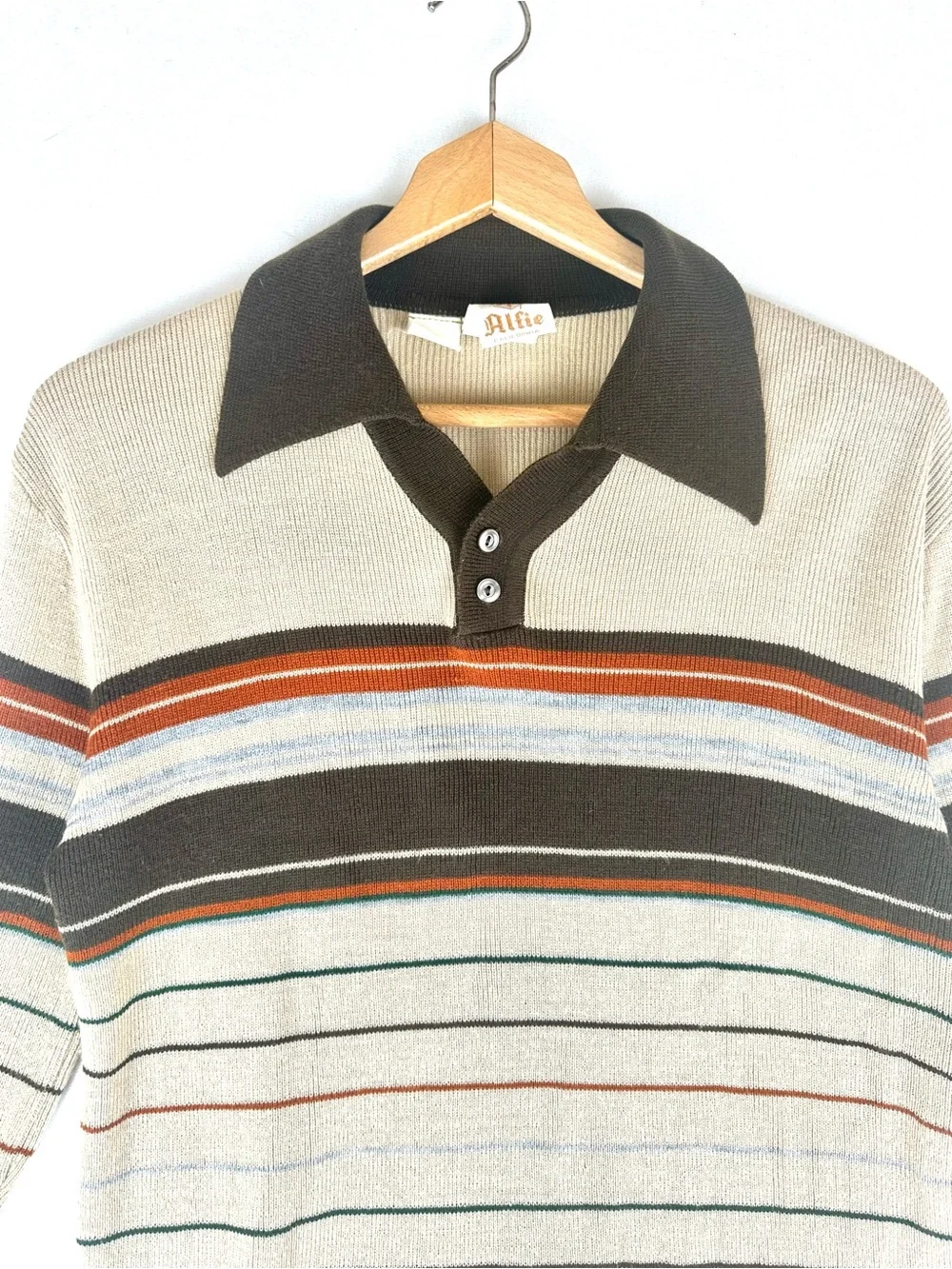Alfie of California Polo Stripe Sweater Brown Vintage Retro